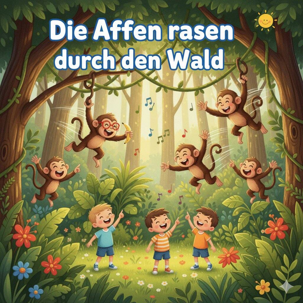 Die Affen rasen durch den Wald
