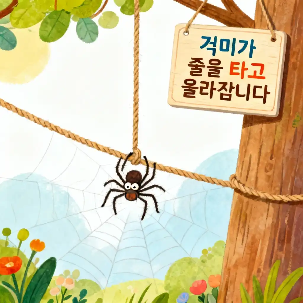 거미가 줄을 타고 올라갑니다